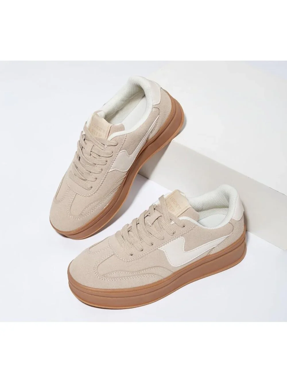 🆕Women's Beige Platform Fashion Sneakers Thick Sole Casual Walking Shoes